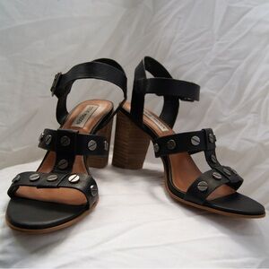 Steve Madden Studded Black Leather Block Heel Sandals - Womens